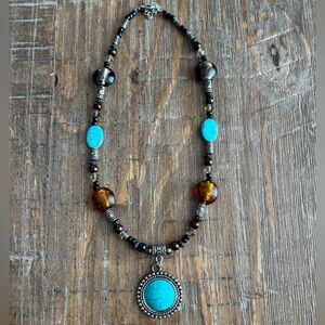 Stunning Handcrafted Turquoise & Amber Beaded Necklace